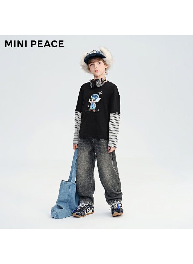 Minipeace Peacebird Kids Winter New Boys' Long Sleeve T-shirt Facpf412a Black 160cm - Image 2