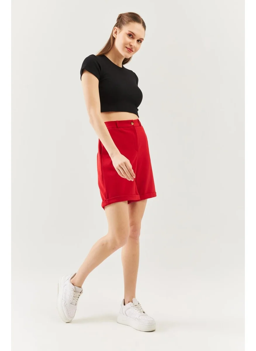 Butikgiz Siyah Kısa Kol Bisiklet Yaka Vücuda Oturan %100 Pamuklu Kaşkorse Esnek Crop Bluz
