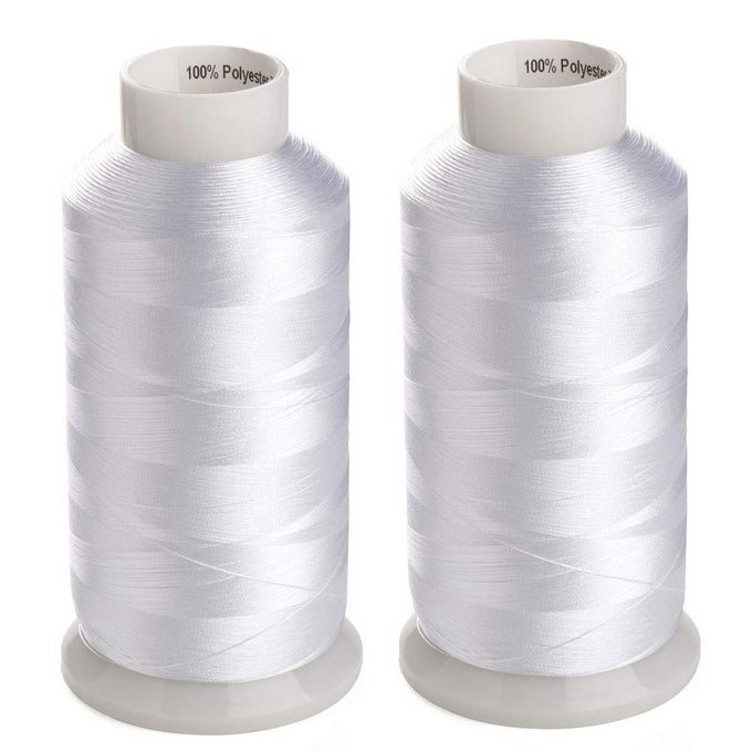 2 HUGE SPOOLS WHITE BOBBIN FILL THREAD 60WT FOR EMBROIDERY MACHINE AND AND SEWING MACHINES 5500 YARDS EA