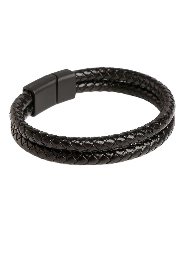 Mens Bracelet with Stainless Steel Clasp, Leather Cuff Bracelet in Skull or Wrap Style - Image 2