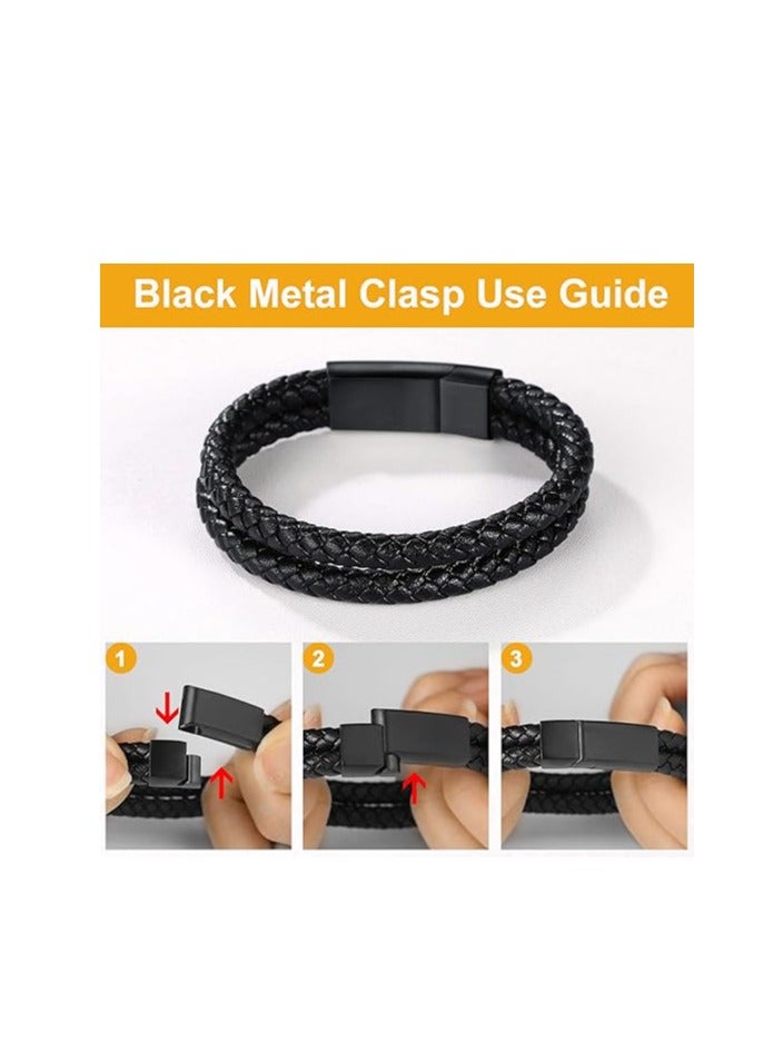 Mens Bracelet with Stainless Steel Clasp, Leather Cuff Bracelet in Skull or Wrap Style - Image 5