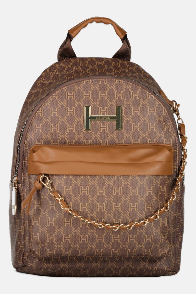 H by Halston Women Hardware Logo Backpack 33 H x 24 L x 11 W cm, Brown - Image 1