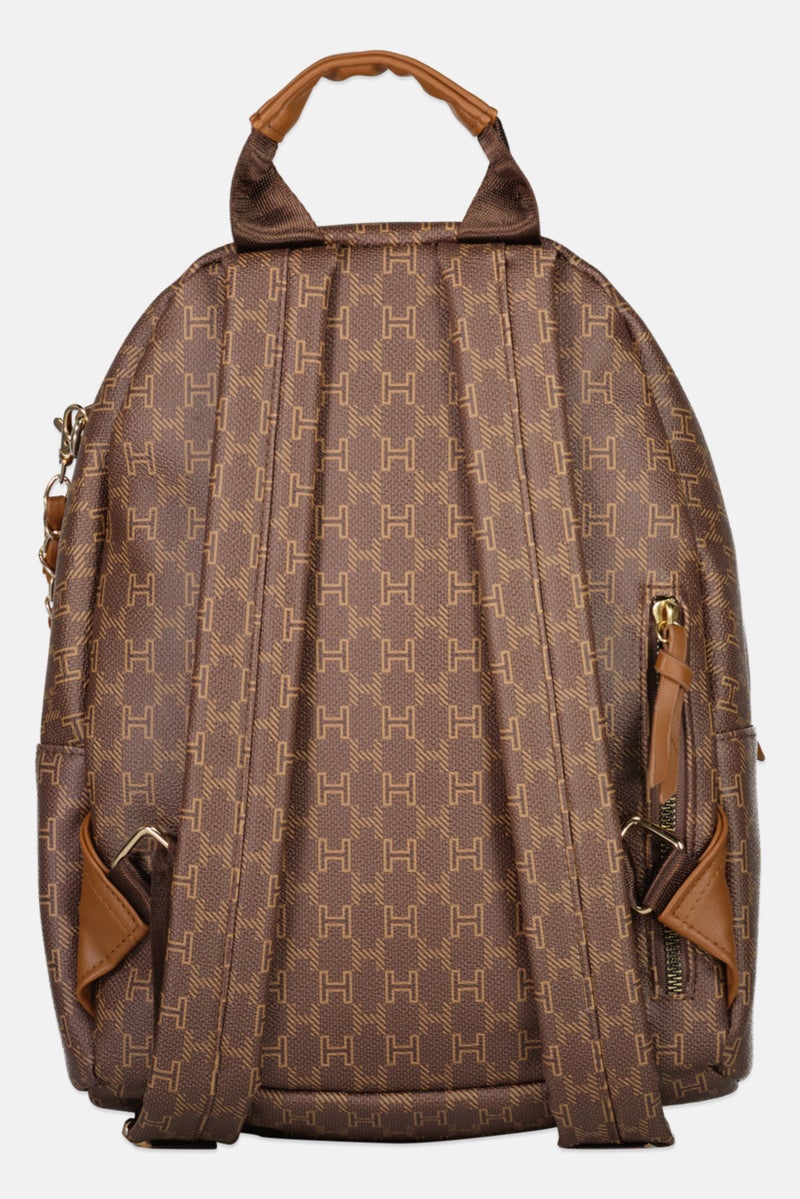 H by Halston Women Hardware Logo Backpack 33 H x 24 L x 11 W cm, Brown - Image 2