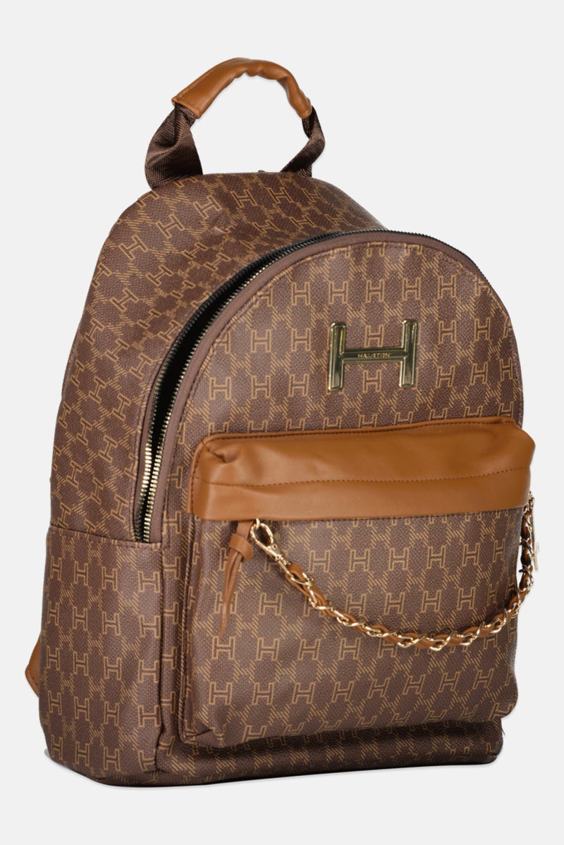 H by Halston Women Hardware Logo Backpack 33 H x 24 L x 11 W cm, Brown - Image 3
