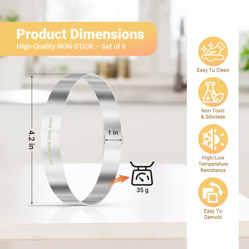 diatomiteco Sous Vide Hamburger Patties Cooking Rings for Immersion Circulator, Make 1/2 LB Hamburgers, Set of 6, Made of Food Grade 304 Stainless Steel, Sous Vide Accessories, Ring Molds for Cooking - Image 3