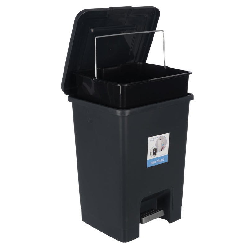 Trash Bin with Pedal, 40Litre, Modern Square design, Plastic -black - Image 3