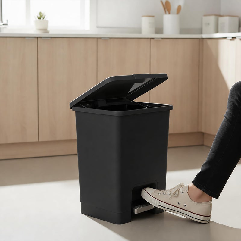 Trash Bin with Pedal, 40Litre, Modern Square design, Plastic -black - Image 5