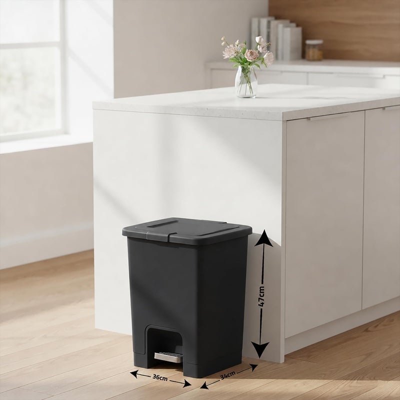 Trash Bin with Pedal, 40Litre, Modern Square design, Plastic -black - Image 4