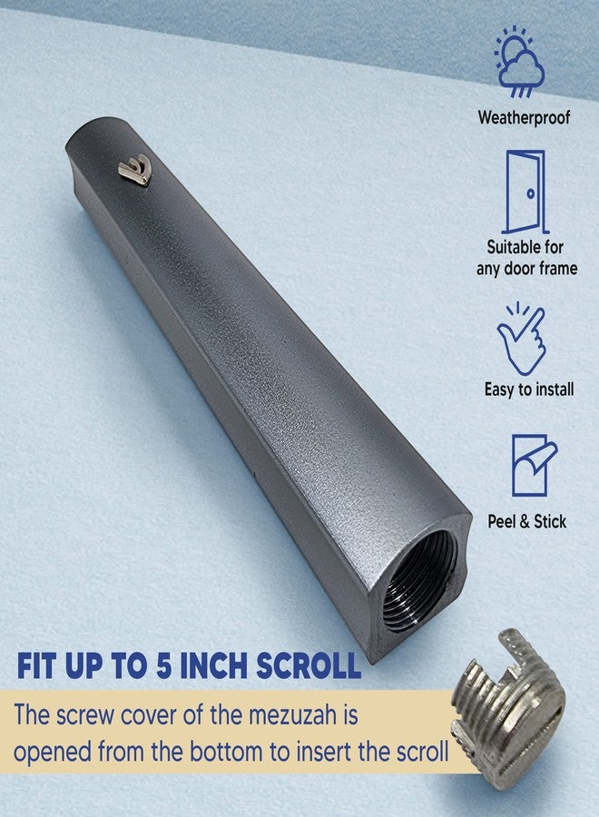 TALISMAN4U Gray Aluminum Mezuzah with Scroll 3D Metal Shin Classic Mezuzah Case for Door Israel Judaica Gift (12 cm / 5 inch) - Image 4
