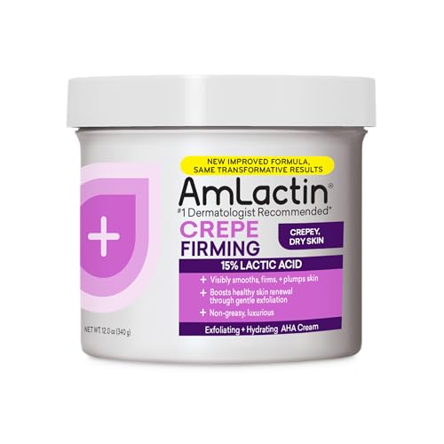 AmLactin Crepe Firming Cream  12 oz Body Cream with 15 Lactic Acid  Exfoliator and Moisturizer for Crepey Dry Skin Packaging May Vary