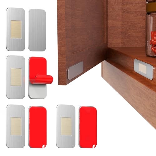 PHIXBEAR No Drill Magnetic Cabinet Door Catch with Adhesive – Stainless Steel, Strong Hold Child Safety Lock for Kitchen Cabinets, Bathroom, RV – Drawer Magnets 1.57” x 0.79” 4 Pack - Image 1