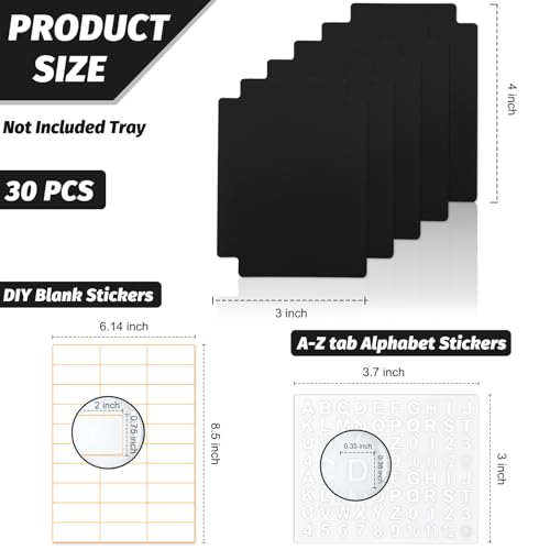 SKLENICE 30 Pcs Black Name Badge Dividers 3" x 4"Trading Card Dividers Plastic with A-Z tab Alphabet Stickers Blank DIY Stickers Recipe Index Cards Tray Index Cards Organizer for Note ID Not Included The Tray - Image 2