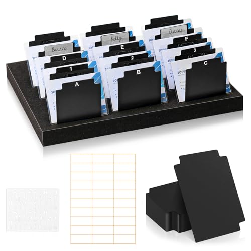 SKLENICE 30 Pcs Black Name Badge Dividers 3" x 4"Trading Card Dividers Plastic with A-Z tab Alphabet Stickers Blank DIY Stickers Recipe Index Cards Tray Index Cards Organizer for Note ID Not Included The Tray - Image 1