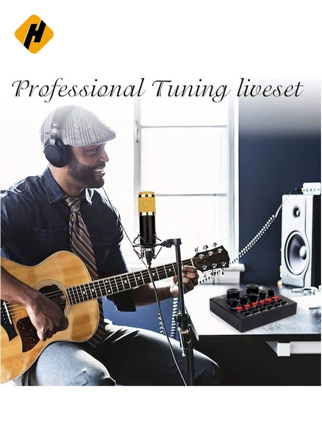 HuHa Microphone,Live Sound Card & BM800 Suspension Microphone Kit Broadcasting Recording Condenser Microphone Set Intelligent Volume Audio Mixer Sound Card for Computer PC Live Sound - Image 2