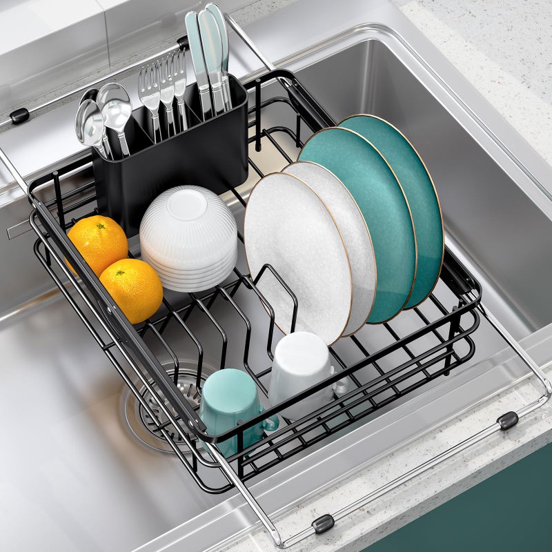 TOOLF Over the Sink Dish Drying Rack,In Sink Dish Drying Racks,Expandable Dish Rack Over Sink Counter,Adjustable Dish Drainer for Inside Sink with Utensil Holder, Stainless Steel Dish Strainer Large Size - Image 1