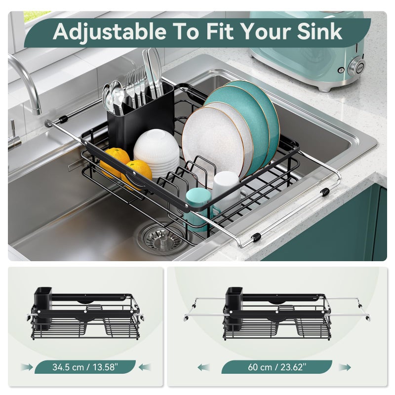 TOOLF Over the Sink Dish Drying Rack,In Sink Dish Drying Racks,Expandable Dish Rack Over Sink Counter,Adjustable Dish Drainer for Inside Sink with Utensil Holder, Stainless Steel Dish Strainer Large Size - Image 2