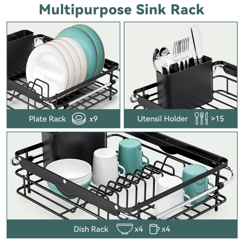 TOOLF Over the Sink Dish Drying Rack,In Sink Dish Drying Racks,Expandable Dish Rack Over Sink Counter,Adjustable Dish Drainer for Inside Sink with Utensil Holder, Stainless Steel Dish Strainer Large Size - Image 4