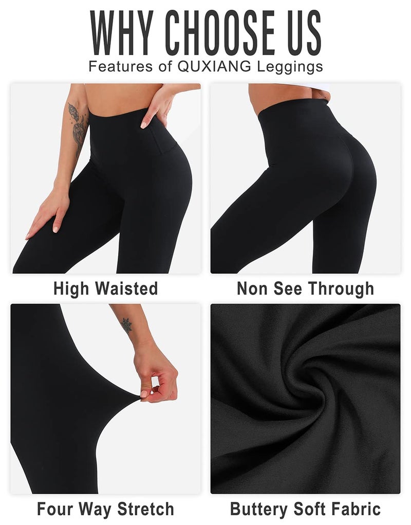 QUXIANG 3 Pack High Waisted Leggings for Women No See Through Yoga Pants Tummy Control Leggings for Workout Running Buttery Soft (Black/Grey/Pink, L/XL) - Image 4
