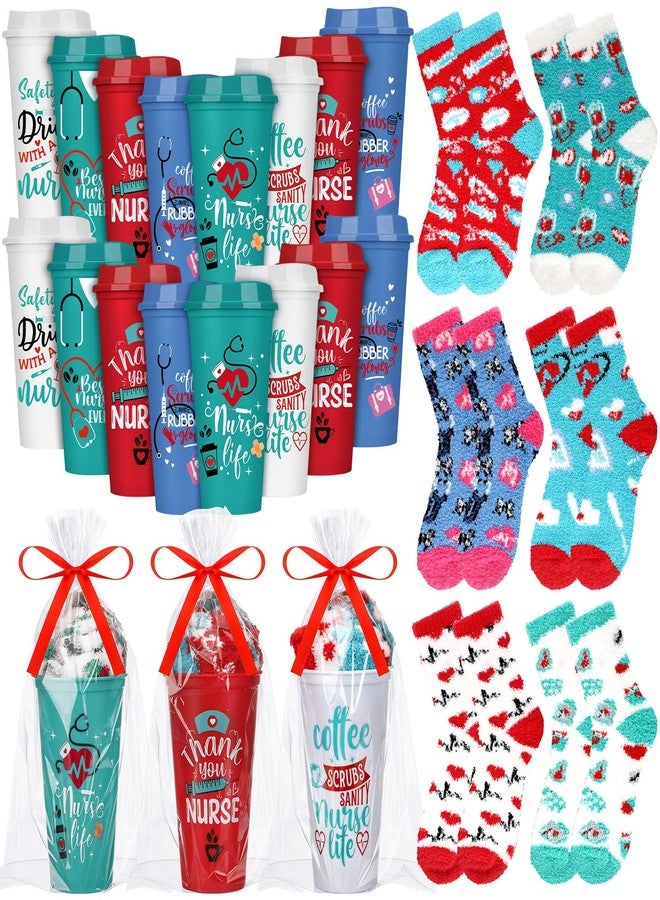 Remerry 40 Pcs Nurses Week Gifts for Coworkers Funny Nursing Coffee Cup Fuzzy Socks Set for Pack Respiratory Care Week Appreciation Gift 16 oz Nurse Reusable Coffee Cup DIY Socks Gift - Image 1