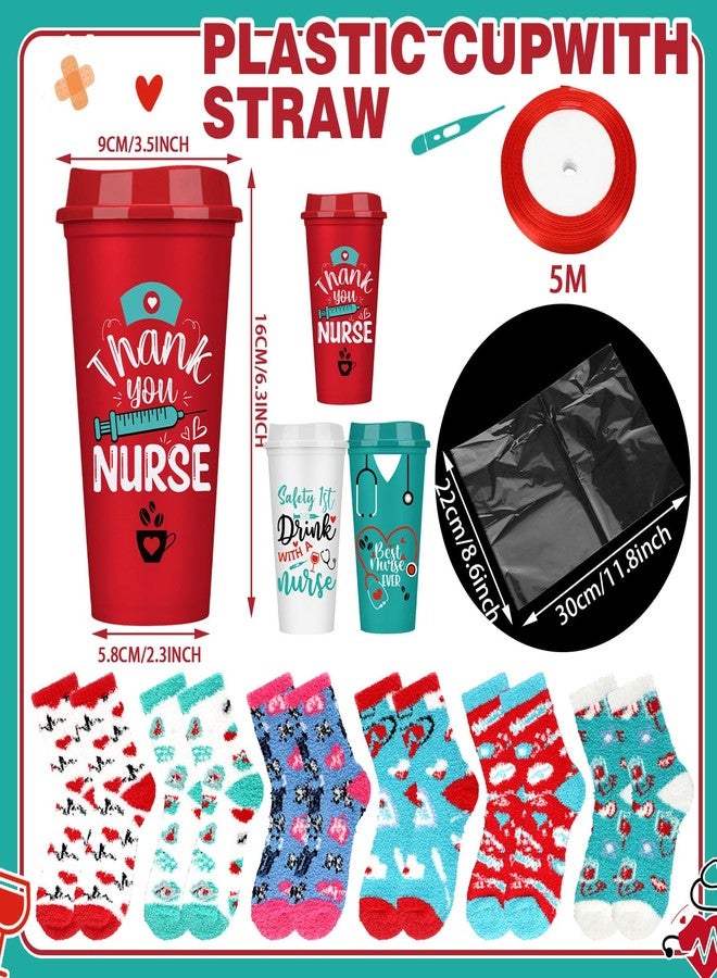 Remerry 40 Pcs Nurses Week Gifts for Coworkers Funny Nursing Coffee Cup Fuzzy Socks Set for Pack Respiratory Care Week Appreciation Gift 16 oz Nurse Reusable Coffee Cup DIY Socks Gift - Image 2