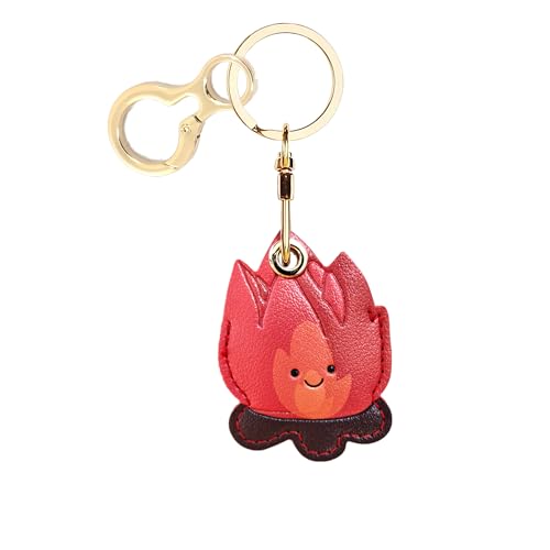 BORKUANA Leather Keychain Holder Case Compatible with AirTag,Cute Protective Cover with Keyring,Anti-Scratch Finder GPS Tracker Case for Wallet Keys,Bag,Pets(Bonfire Red) - Image 1