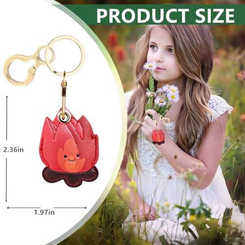 BORKUANA Leather Keychain Holder Case Compatible with AirTag,Cute Protective Cover with Keyring,Anti-Scratch Finder GPS Tracker Case for Wallet Keys,Bag,Pets(Bonfire Red) - Image 2