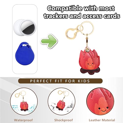 BORKUANA Leather Keychain Holder Case Compatible with AirTag,Cute Protective Cover with Keyring,Anti-Scratch Finder GPS Tracker Case for Wallet Keys,Bag,Pets(Bonfire Red) - Image 4