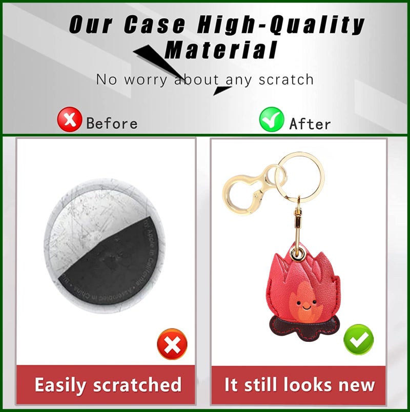 BORKUANA Leather Keychain Holder Case Compatible with AirTag,Cute Protective Cover with Keyring,Anti-Scratch Finder GPS Tracker Case for Wallet Keys,Bag,Pets(Bonfire Red) - Image 3