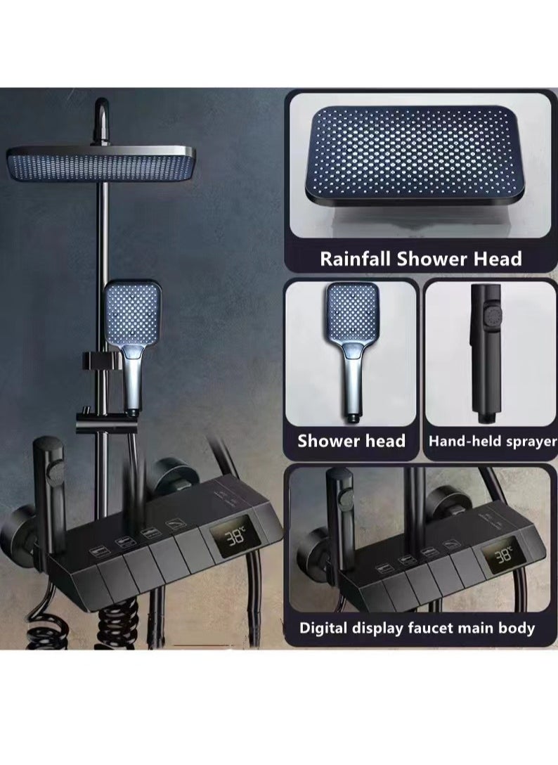 Kutis 1-Set Digital Display Shower System Bathroom Shower Faucet Rainfall Shower Head with Handheld Adjustable Complete Set Tub Spout Wall Mount Tap Set  - Image 1