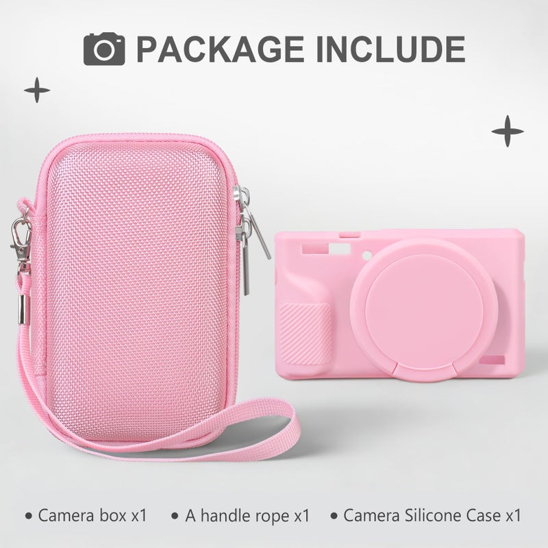 BOVKE Hard Case + Silicone Cover for Canon Powershot G7 X Mark III Digital Camera, Shockproof EVA Storage Bag with Soft Silicone Protective Case, Removable Lens Cover, Wrist Strap, Pink - Image 2