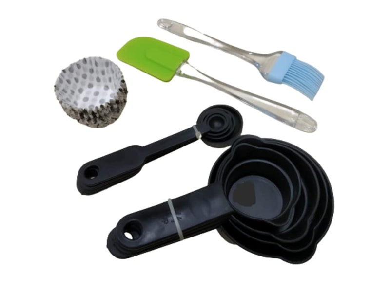 Bakers Pradise Bakers Pradise ALHUTAIB Combo Set of Silicone Spatula Acrylic Handle Pastry Brush with Measuring Cup Spoon and Mini Muffin Paper Cup Cake 100 Pcs  - Image 1
