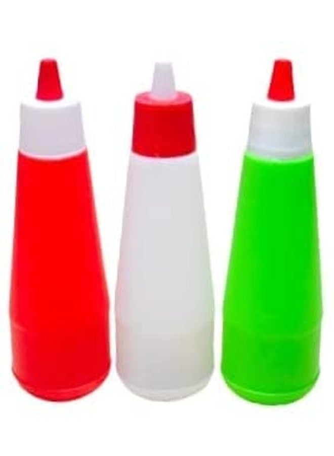 ImegaZ Plastic Food Grade Sauce Bottle Vinegar Oil Ketchup Cruet Bottles (Pack of 3) Mixcolor - Image 1