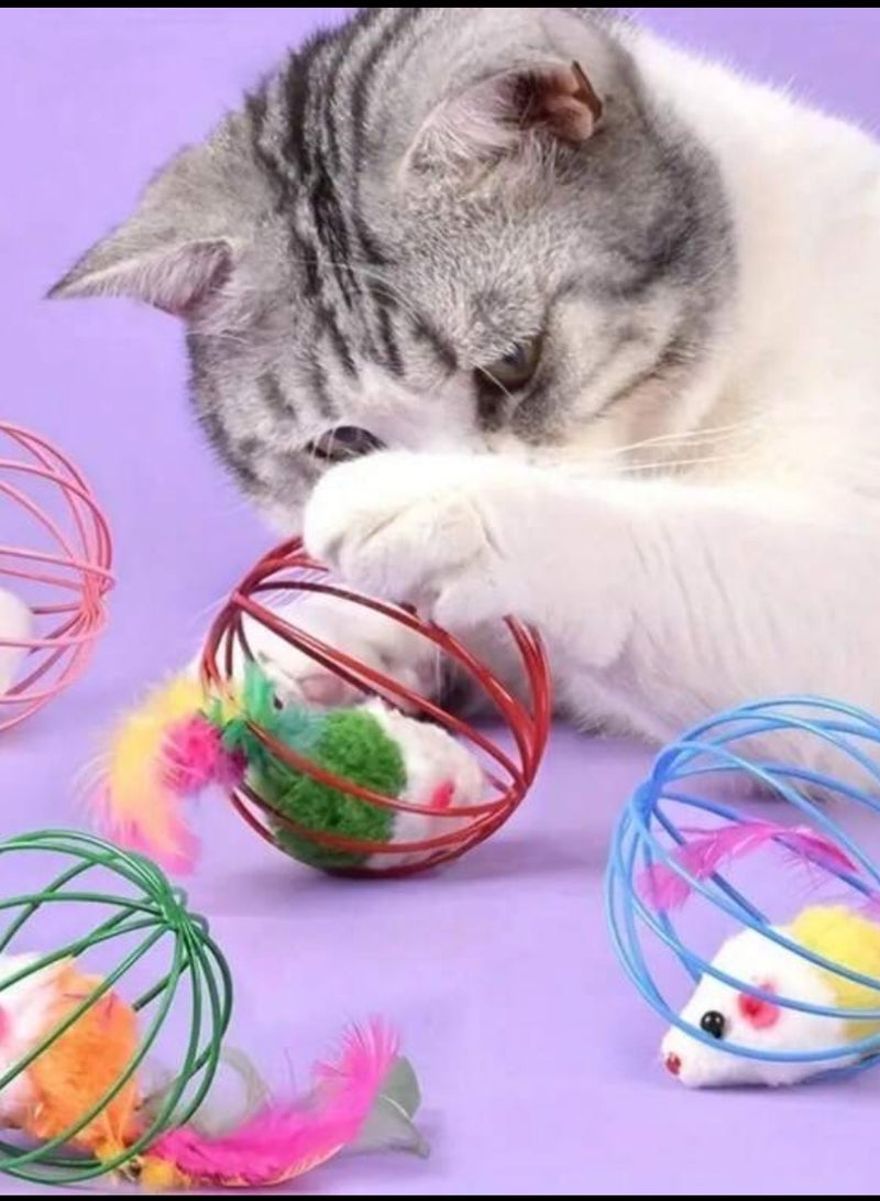 لعبة تفاعلية للقطط بذيل من ريش حقيقي وماوس في قفص - لا تحتاج بطاريات، ألوان زاهية لألعاب داخلية - هدية عيد مثالية للحيوانات الأليفة وعشاق الحيوانات الأليفة - Image 1