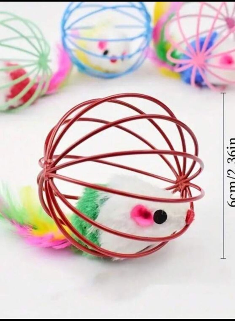 لعبة تفاعلية للقطط بذيل من ريش حقيقي وماوس في قفص - لا تحتاج بطاريات، ألوان زاهية لألعاب داخلية - هدية عيد مثالية للحيوانات الأليفة وعشاق الحيوانات الأليفة - Image 2