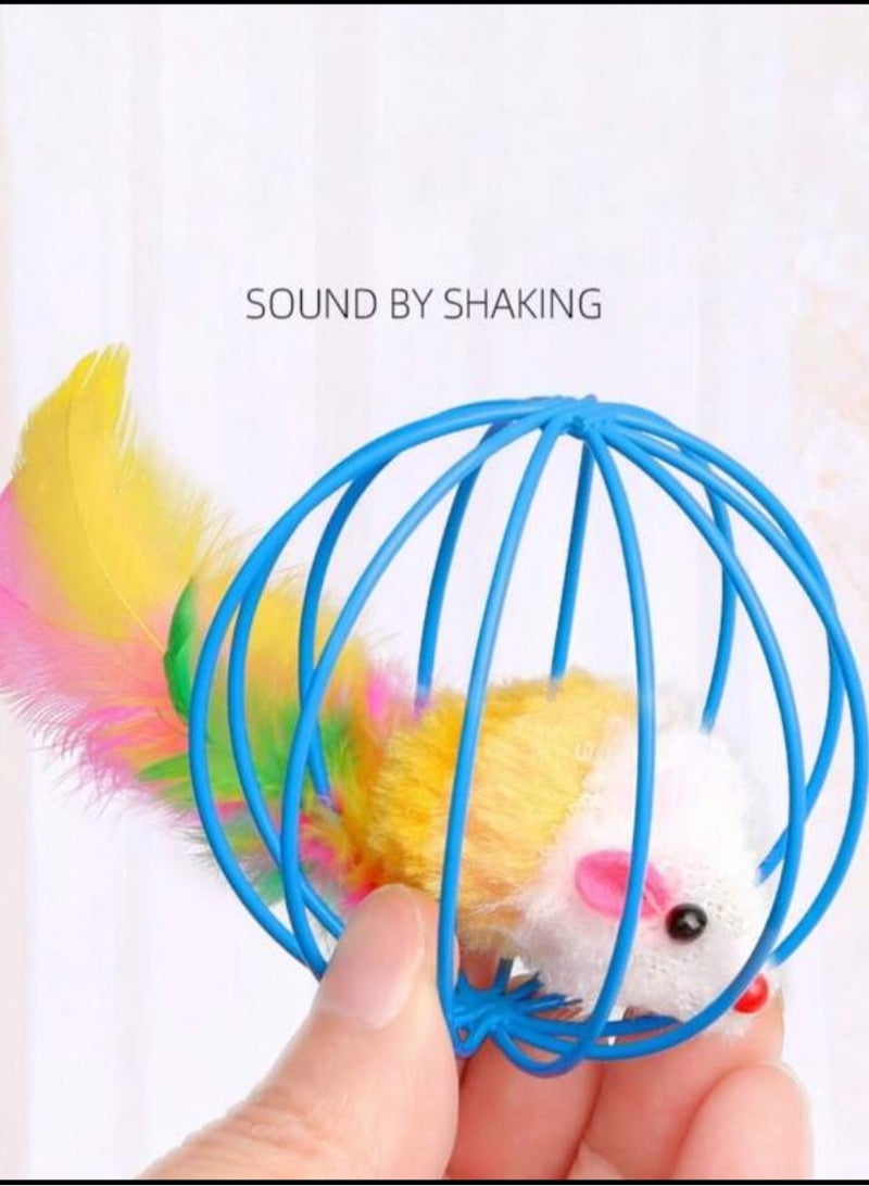 لعبة تفاعلية للقطط بذيل من ريش حقيقي وماوس في قفص - لا تحتاج بطاريات، ألوان زاهية لألعاب داخلية - هدية عيد مثالية للحيوانات الأليفة وعشاق الحيوانات الأليفة - Image 3