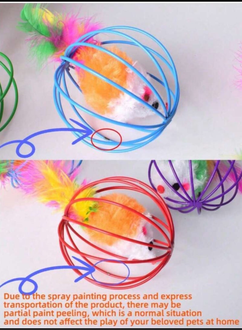 لعبة تفاعلية للقطط بذيل من ريش حقيقي وماوس في قفص - لا تحتاج بطاريات، ألوان زاهية لألعاب داخلية - هدية عيد مثالية للحيوانات الأليفة وعشاق الحيوانات الأليفة - Image 4