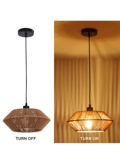 Ganeed Handwoven Boho Pendant Lights, Rattan Wicker Hanging Ceiling Lighting Fixture, rattan pendant light，rattan lamp shade Weave Chandelier Lamp Shade for Kitchen Island Restaurant Craft Room 33cm  - Image 5