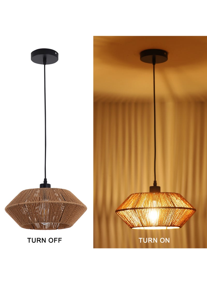 Ganeed - Handwoven Boho Pendant Lights, Rattan Wicker Hanging Ceiling Lighting Fixture, rattan pendant light，rattan lamp shade Weave Chandelier Lamp Shade for Kitchen Island Restaurant Craft Room 33cm - Image 1