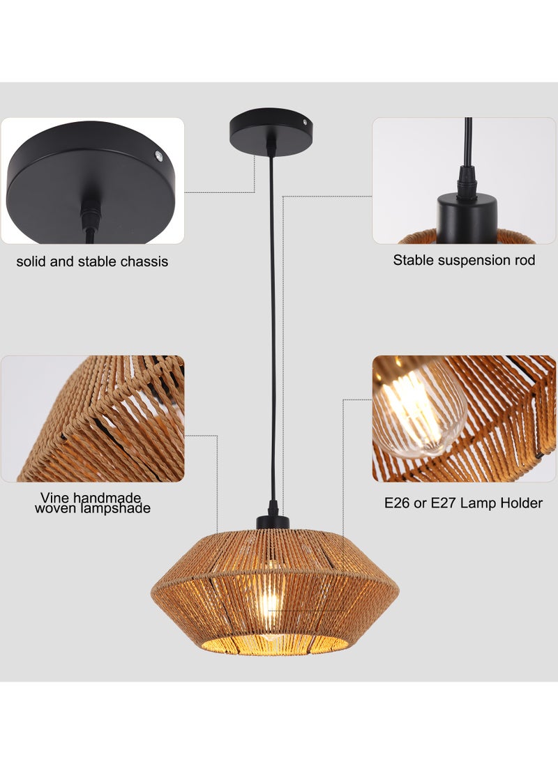 Ganeed - Handwoven Boho Pendant Lights, Rattan Wicker Hanging Ceiling Lighting Fixture, rattan pendant light，rattan lamp shade Weave Chandelier Lamp Shade for Kitchen Island Restaurant Craft Room 33cm - Image 1