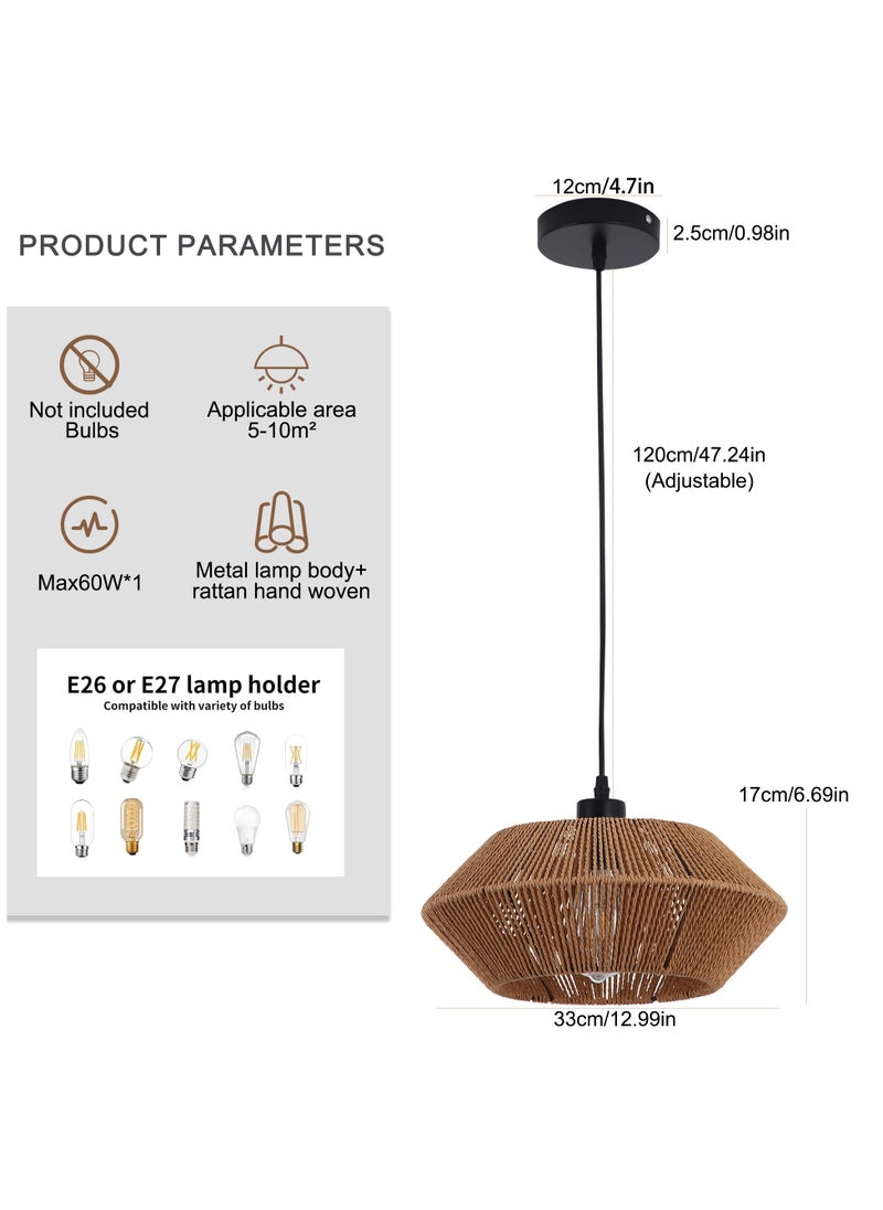 Ganeed - Handwoven Boho Pendant Lights, Rattan Wicker Hanging Ceiling Lighting Fixture, rattan pendant light，rattan lamp shade Weave Chandelier Lamp Shade for Kitchen Island Restaurant Craft Room 33cm - Image 1