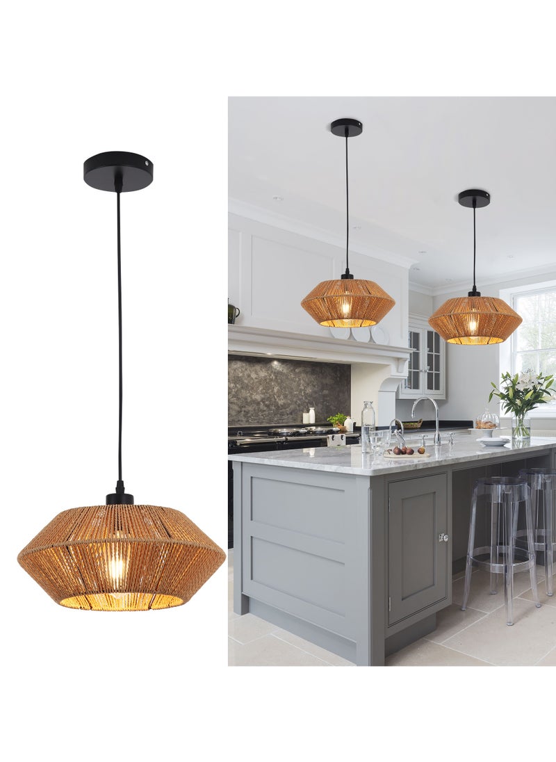 Ganeed - Handwoven Boho Pendant Lights, Rattan Wicker Hanging Ceiling Lighting Fixture, rattan pendant light，rattan lamp shade Weave Chandelier Lamp Shade for Kitchen Island Restaurant Craft Room 33cm - Image 1