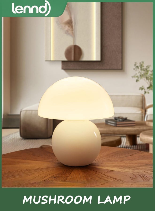 LENND Mushroom Lamp Table Lamp for Bedroom,Desk Bedside Small Lamps for Living Room Night Stands,Mushroom Decor Cute Mini Modern Mid Century Lamps,Unique Aesthetic Home Living Room Decor(White) - Image 1