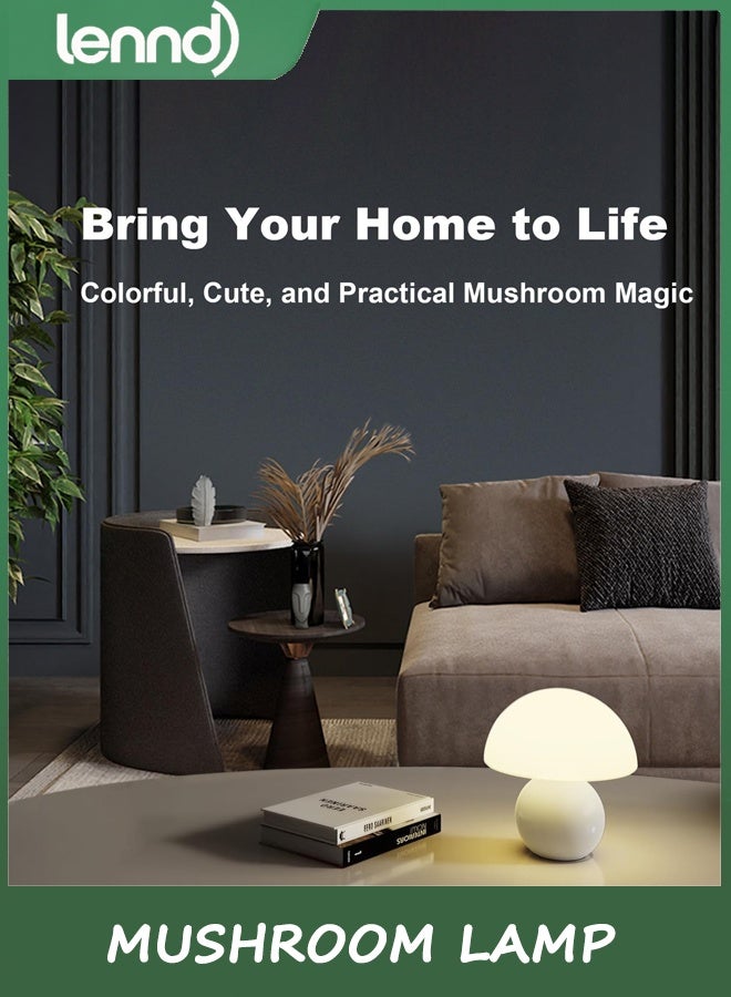 LENND Mushroom Lamp Table Lamp for Bedroom,Desk Bedside Small Lamps for Living Room Night Stands,Mushroom Decor Cute Mini Modern Mid Century Lamps,Unique Aesthetic Home Living Room Decor(White) - Image 2