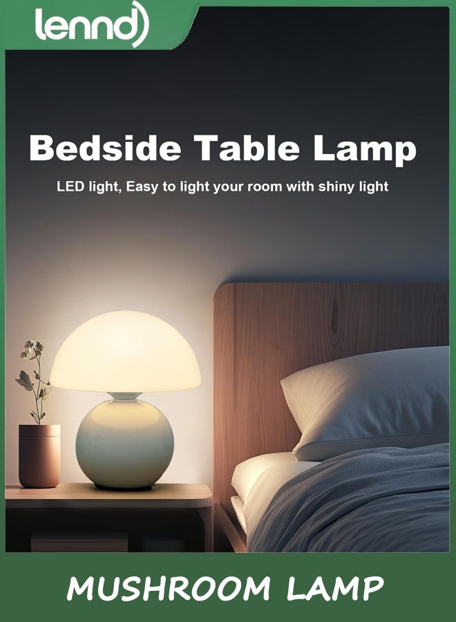 LENND Mushroom Lamp Table Lamp for Bedroom,Desk Bedside Small Lamps for Living Room Night Stands,Mushroom Decor Cute Mini Modern Mid Century Lamps,Unique Aesthetic Home Living Room Decor(White) - Image 3