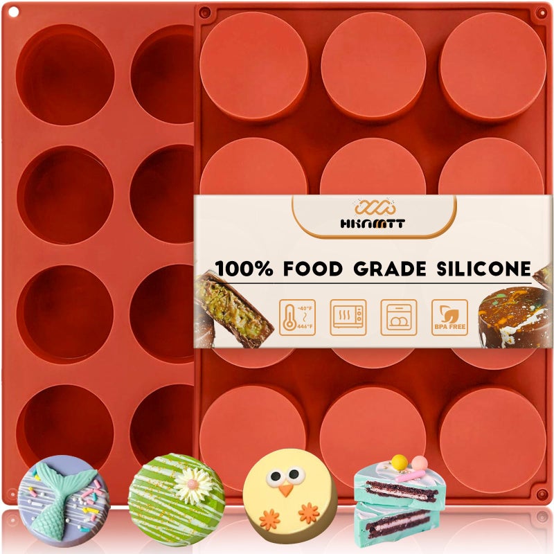 HKNMTT Oreo Silicone Molds 2 PCS 12Cavity 21 Round Cylinder Chocolate Covered Oreos Cookie Mold Food Grade NonStick Baking Moulds for Candy Handmade Soap Pudding Jello Mini Cake Jelly Brownie