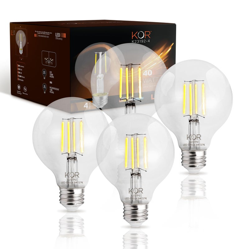 KOR 4 Pack 45W 40W Equivalent Clear G25 Globe Led Light Bulbs 2700K Warm White Dimmable Filament Vintage LED Globe E26 Base Dimmable for Bathroom Vanity Bedroom Pendant - Image 2