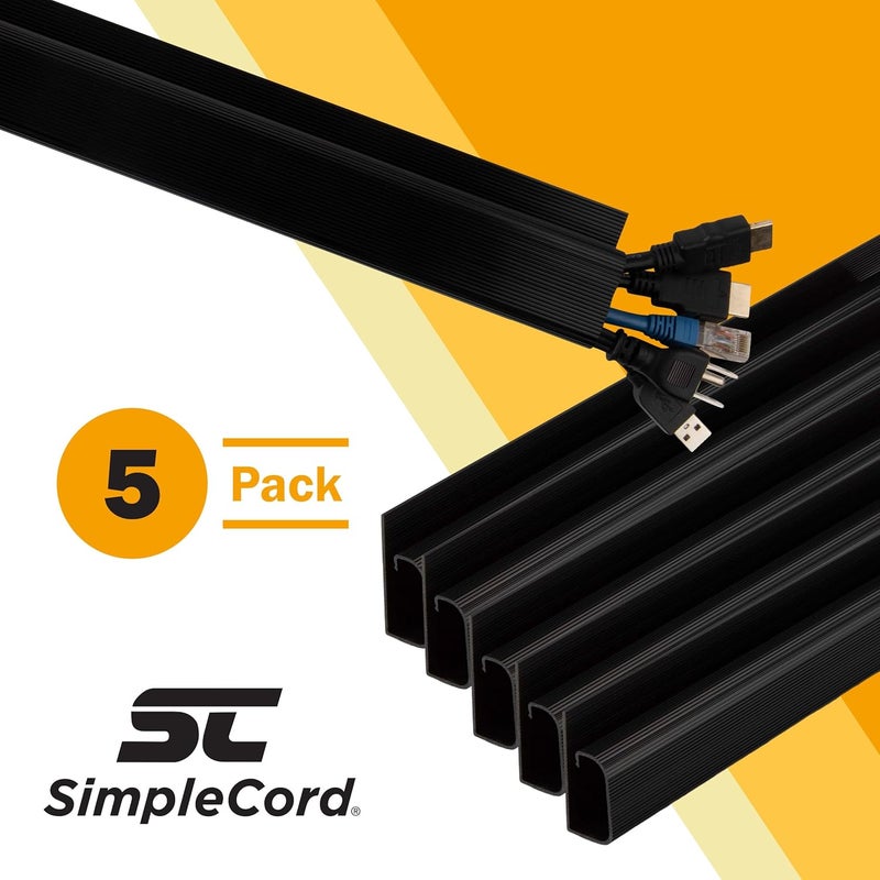 SimpleCord J Channel Desk Cable Organizer by – 5 ft Black Raceway Channels - Cord Cover Management Kit for Desks, Offices, and Kitchens - Image 2