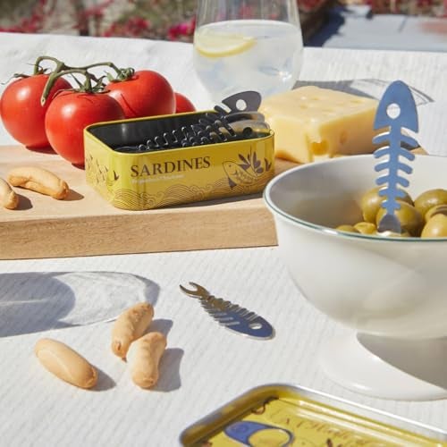 Balvi Sardines Snack Forks Set of 6 – Stainless Steel Fishbone Design Appetizer Picks in Vintage-Style Tin – Ideal for Tapas, Seafood, and Hors d'oeuvres – Tenedores de Aperitivo - Image 2