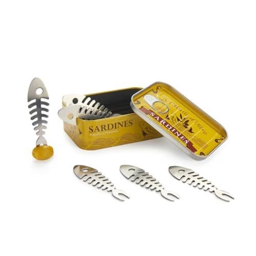 Balvi Sardines Snack Forks Set of 6 – Stainless Steel Fishbone Design Appetizer Picks in Vintage-Style Tin – Ideal for Tapas, Seafood, and Hors d'oeuvres – Tenedores de Aperitivo - Image 1