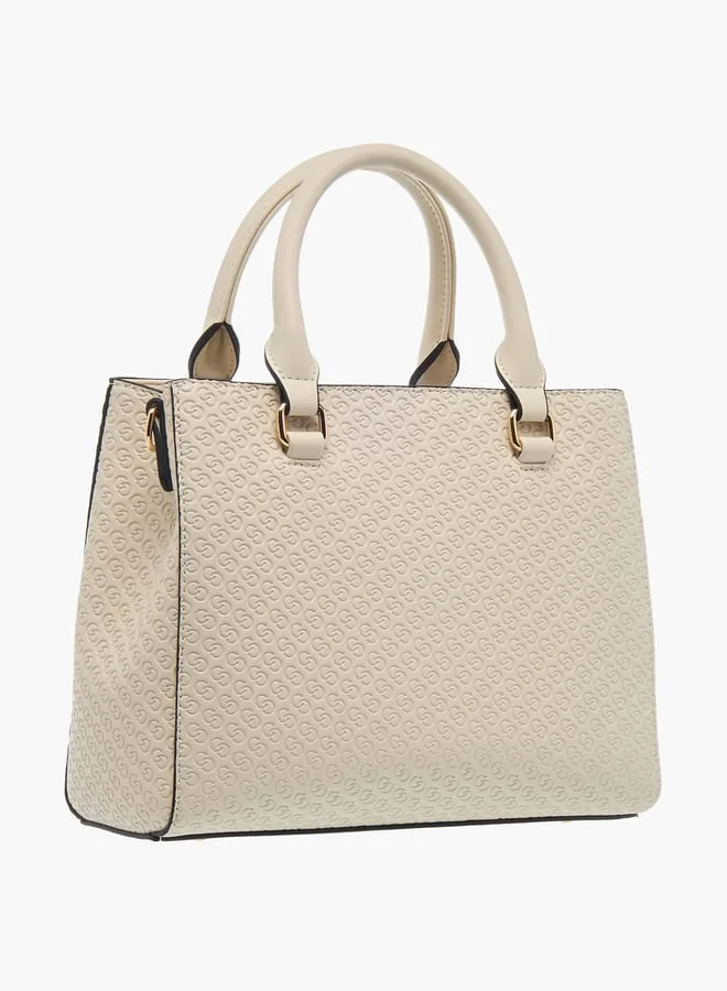 Celeste Womens Monogram Embossed Tote Bag With Detachable Strap And Zip Closure